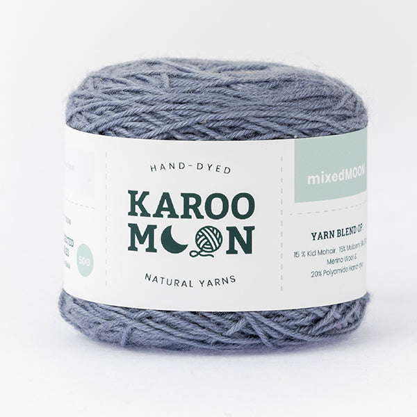 wool blend dull blue colour ball of yarn ball band